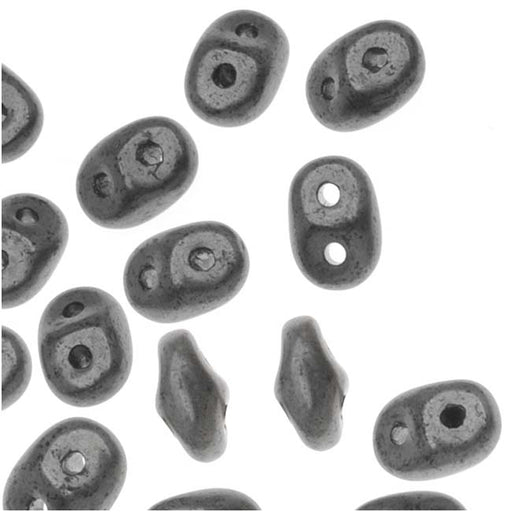 SuperDuo 2-Hole Czech Glass Beads, Matte Hematite, 2x5mm, 8g Tube