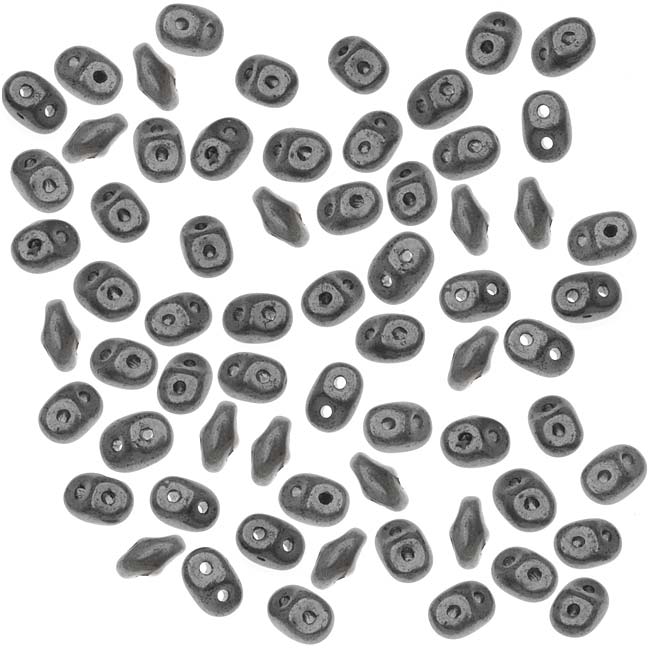 SuperDuo 2-Hole Czech Glass Beads, Matte Hematite, 2x5mm, 8g Tube