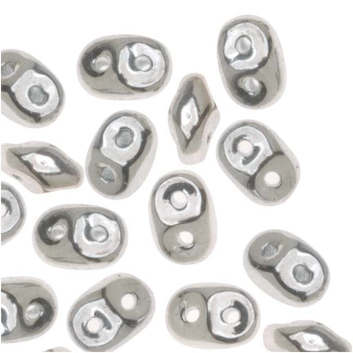 SuperDuo 2-Hole Czech Glass Beads, Silver, 2x5mm, 8g Tube
