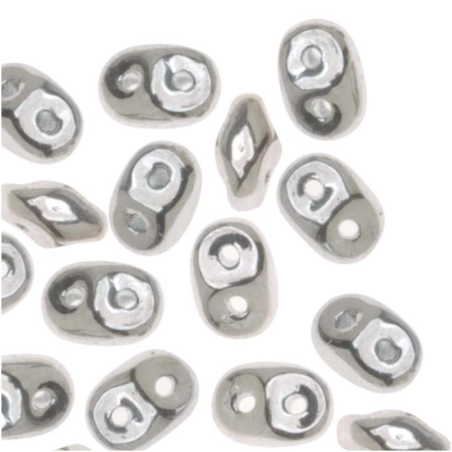 SuperDuo 2-Hole Czech Glass Beads, Silver, 2x5mm, 8g Tube