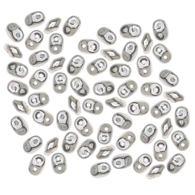 SuperDuo 2-Hole Czech Glass Beads, Silver, 2x5mm, 8g Tube