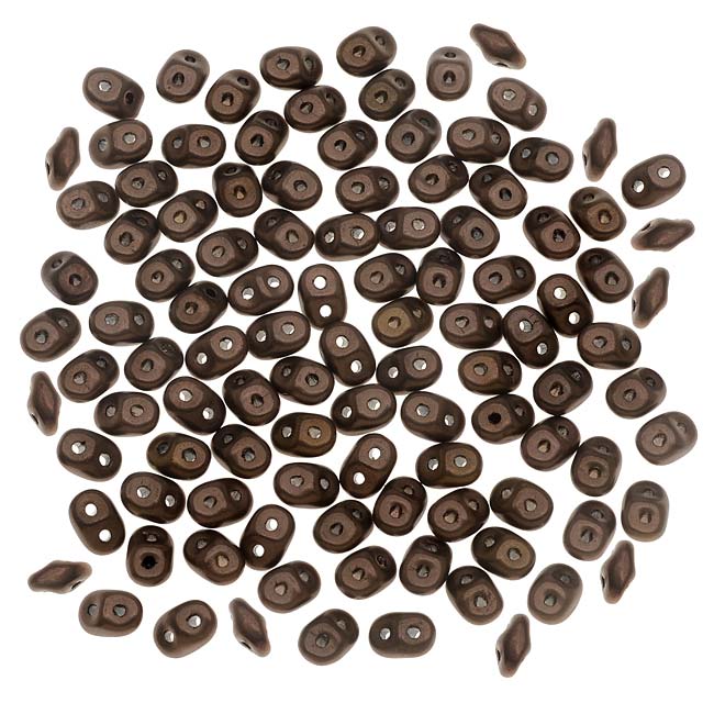 SuperDuo 2-Hole Czech Glass Beads, Matte Dark Bronze, 2x5mm, 8g Tube