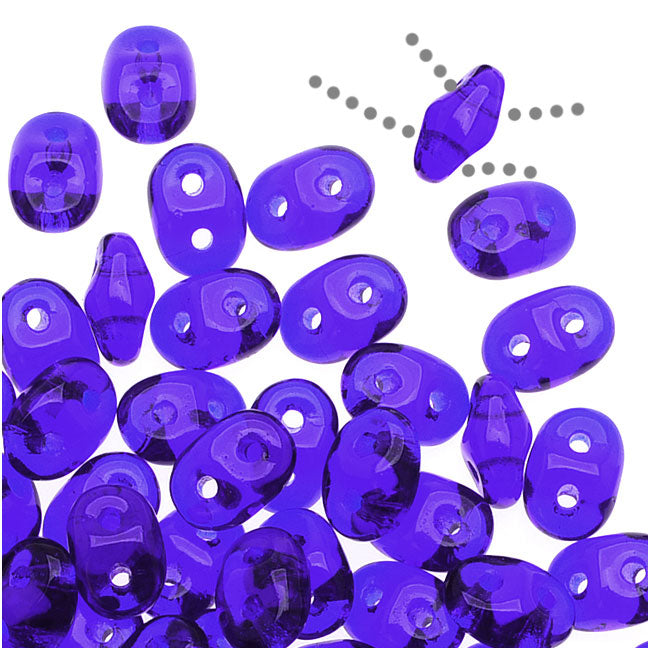 SuperDuo 2-Hole Czech Glass Beads, Cobalt Blue, 2x5mm, 8g Tube