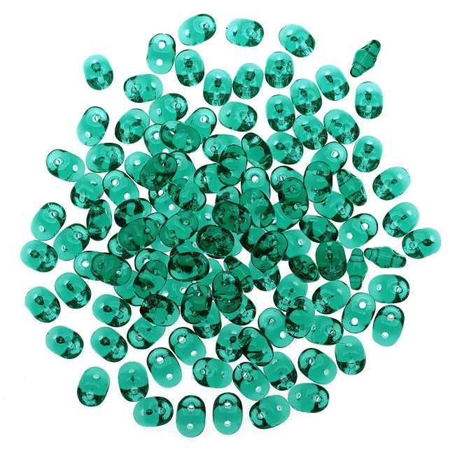 SuperDuo 2-Hole Czech Glass Beads, Emerald Green, 2x5mm, 8g Tube