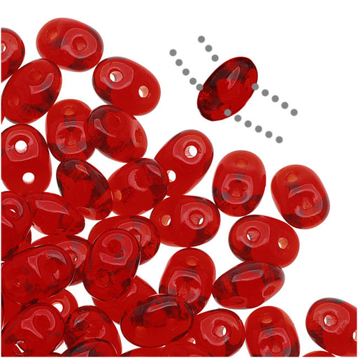SuperDuo 2-Hole Czech Glass Beads, Siam Ruby, 2x5mm, 8g Tube