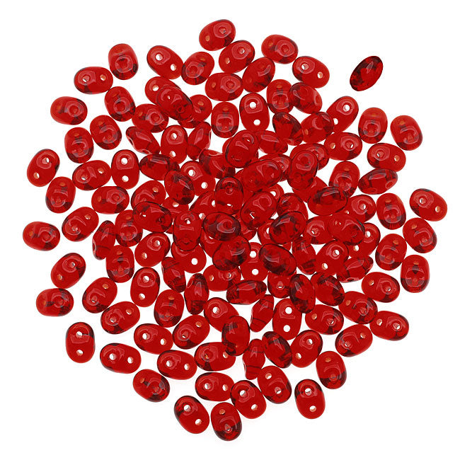 SuperDuo 2-Hole Czech Glass Beads, Siam Ruby, 2x5mm, 8g Tube