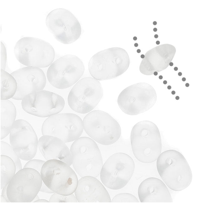 SuperDuo 2-Hole Czech Glass Beads, Matte Crystal, 2x5mm, 8g Tube