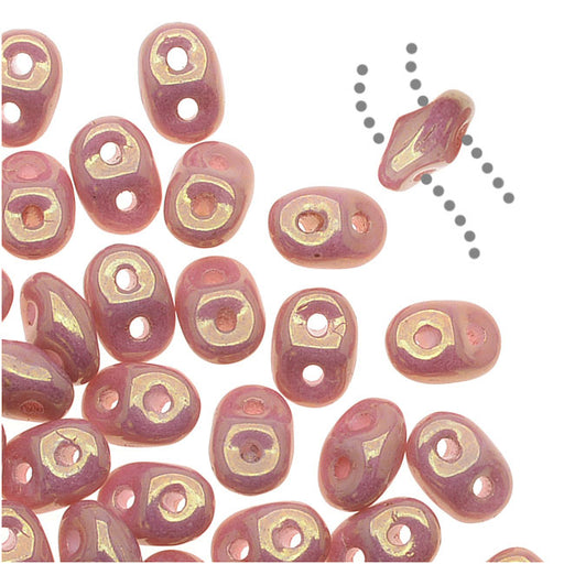 SuperDuo 2-Hole Czech Glass Beads, Opaque Pink Luster, 2x5mm, 8g Tube