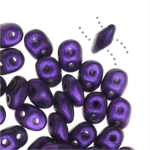 SuperDuo 2-Hole Czech Glass Beads, Metallic Purple Suede, 2x5mm, 8g Tube