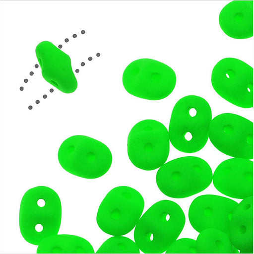 Czech Glass SuperDuo, 2-Hole Beads 2x5mm, 8 Gram Tube, Neon Green