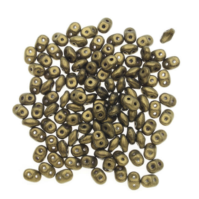 SuperDuo 2-Hole Czech Glass Beads, Metallic Gold Suede, 2x5mm, 8g Tube
