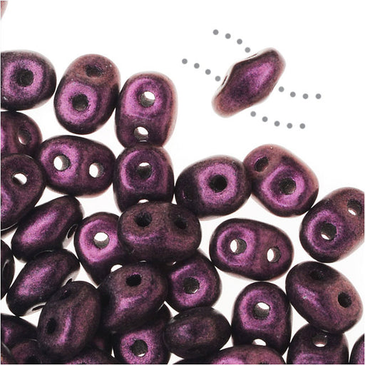 SuperDuo 2-Hole Czech Glass Beads, Metallic Pink Suede, 2x5mm, 8g Tube