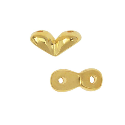 Cymbal Side Bead for GemDuo Beads, Mitakas, 2-Hole V-Shaped 7.5x3.5mm 24K Gold Plated (10 Pieces)