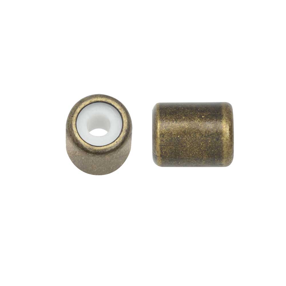 Adjustable Slider Clasp, Tube with Silicone Center 5.5x6.8mm, Antiqued Brass Tone (4 Pieces)