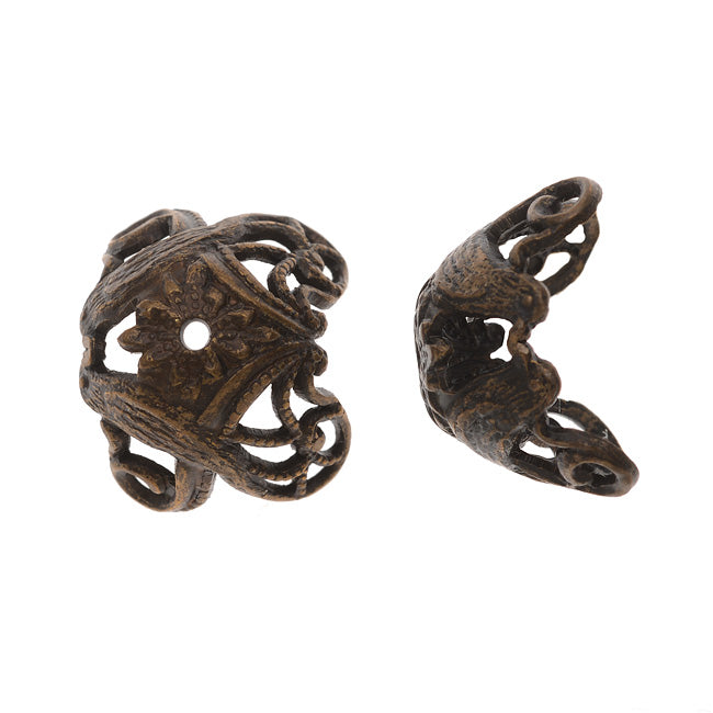 Vintaj Natural Brass, Ornate Filigree Bead Caps with Birds 15x11mm (2 Pieces)