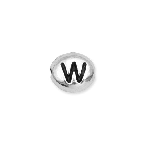 Metal Bead, Oval Alphabet "Letter W" 6.5x6mm, Antiqued White Bronze Plated, by TierraCast (1 Piece)