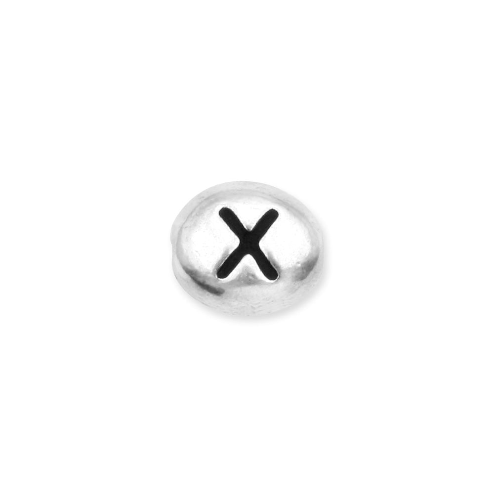 Metal Bead, Oval Alphabet "Letter X" 6.5x6mm, Antiqued White Bronze Plated, by TierraCast (1 Piece)