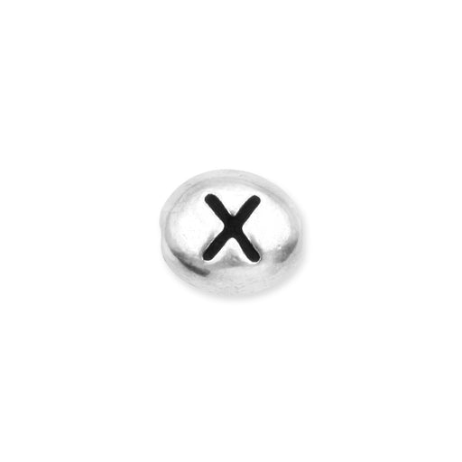 Metal Bead, Oval Alphabet "Letter X" 6.5x6mm, Antiqued White Bronze Plated, by TierraCast (1 Piece)