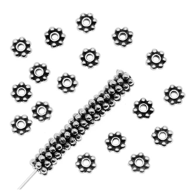TierraCast Fine Silver Plated Pewter Daisy Spacer Beads 4mm (50 pcs)