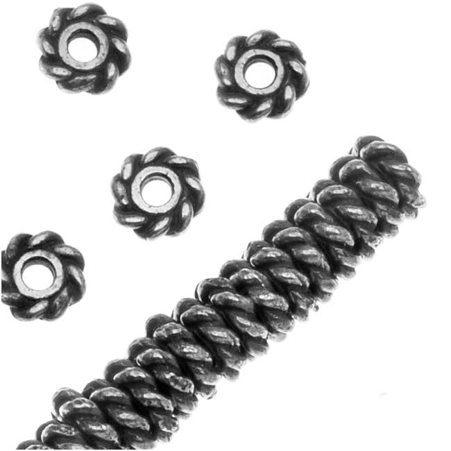 TierraCast Fine Silver Plated Pewter Twist Edge Spacer Beads 4mm (50 Pieces)
