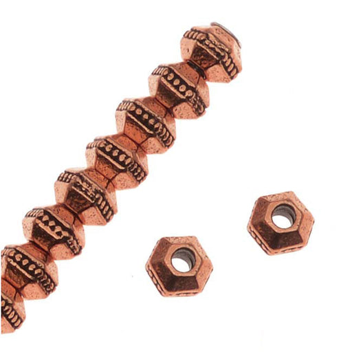 TierraCast Antiqued Copper Plated Pewter Hexagon Rondelle Beads 3mm (50 Pieces)