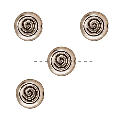 TierraCast Real Silver Plated Pewter Spiral Round Disc Beads 7.8mm (4 Pieces)