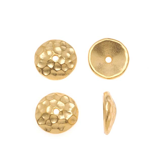 TierraCast Real 22K Gold Plated Pewter "Hammertone" Bead Caps 9mm (4 Pieces)