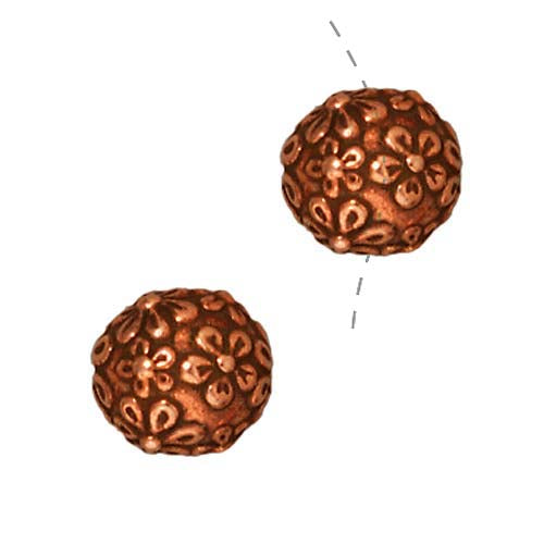 TierraCast Copper Plated Pewter Round Floral Beads 7.8mm (2 Pieces)