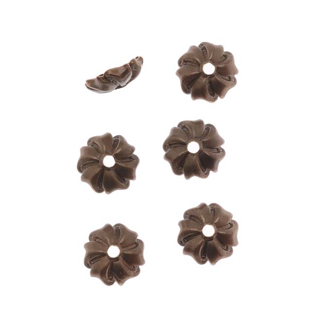 Vintaj Natural Brass 7.5mm Pinwheel Bead Caps (6 Pieces)