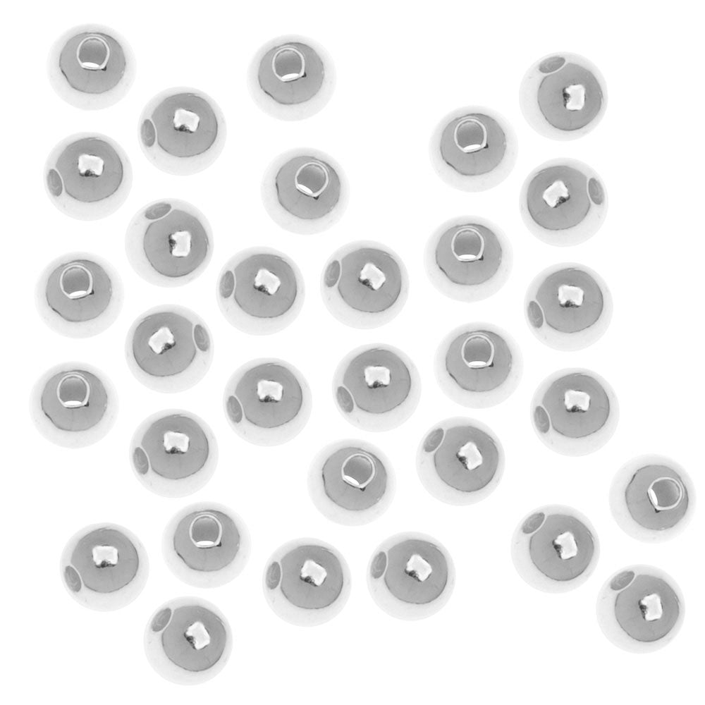 Silver Plated Round Metal Beads 4mm (100 pcs)