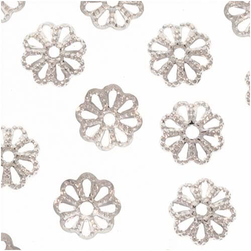 Bright Silver Plated Open Petal Flower Bead Caps 6mm (10 pcs)