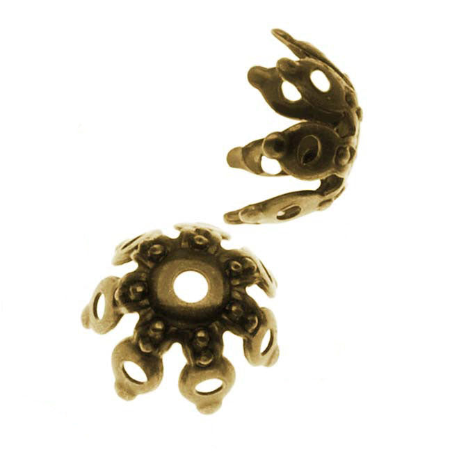 Antiqued Brass Openwork Flower Bead Caps - 9mm (24 pcs)