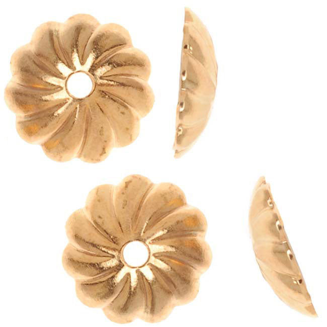 22K Gold Plated Corrugated Fluted Bead Caps 7mm (50 pcs)