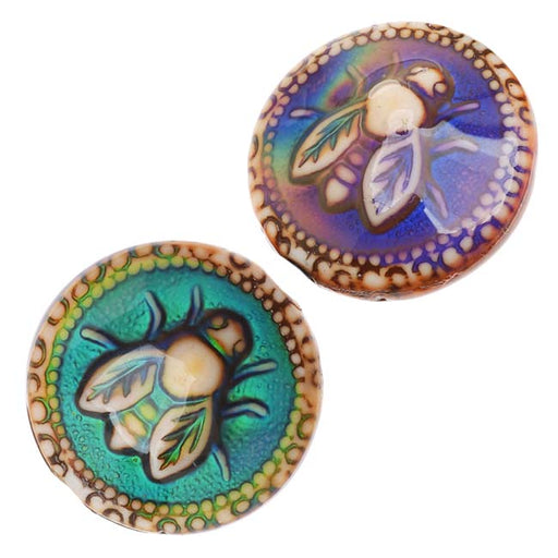 Mirage Color Changing Mood Beads - Round Spacer With Honey-Bee Pattern 19mm (2 pcs)