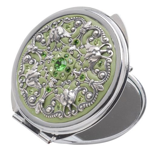 Retired - Crystal Clay Filigree and Austrian Crystal Chaton Compact - Sage