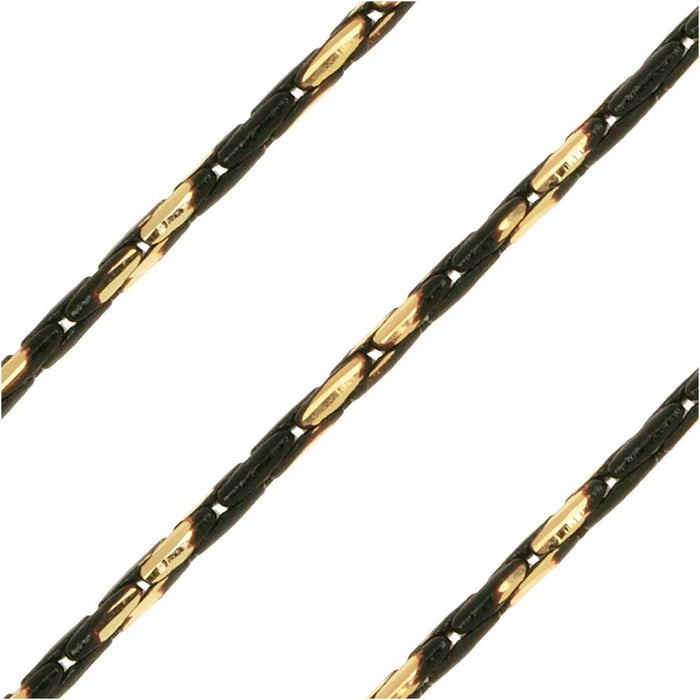 Two, Tone Snake Beading Chain, Black and Gold Tone, 1.25mm, by the Foot