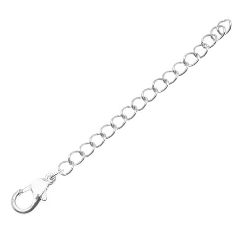 Necklace Chain Extender, 3.4mm Curb Links with Lobster Clasp 2 Inches, Silver Plated