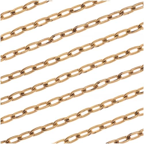 Nunn Design Antiqued Gold Plated Oval Cable Chain, 2.3mm, by the Foot
