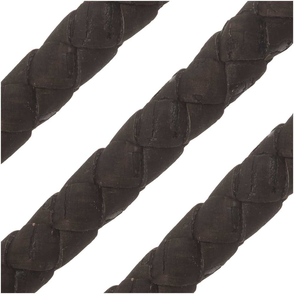 Portuguese Cork Cord by Regaliz, Round and Braided 10mm, Dark Brown, by the Inch