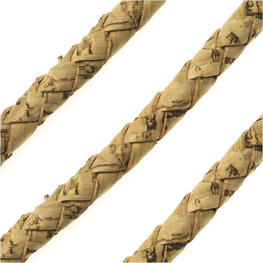Portuguese Cork Cord by Regaliz, Round and Braided 6mm, Natural, by the Inch