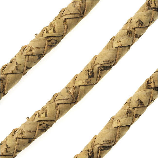 Portuguese Cork Cord by Regaliz, Round and Braided 6mm, Natural, by the Inch