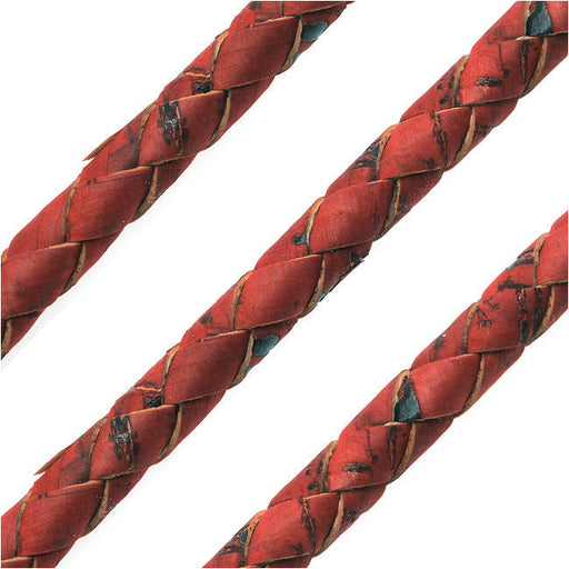 Portuguese Cork Cord by Regaliz, Round and Braided 6mm, Red, by the Inch
