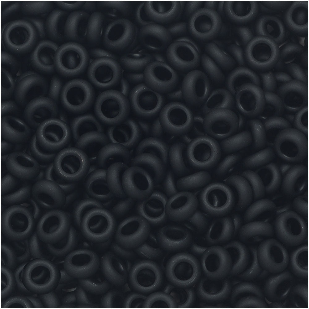 Toho Demi Round Seed Beads, Thin 8/0 (3mm) Size, #49F Opaque Frosted Jet (7.4 Grams)