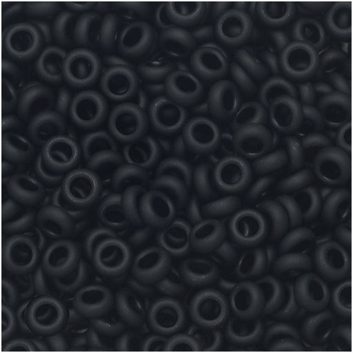 Toho Demi Round Seed Beads, Thin 8/0 (3mm) Size, #49F Opaque Frosted Jet (7.4 Grams)