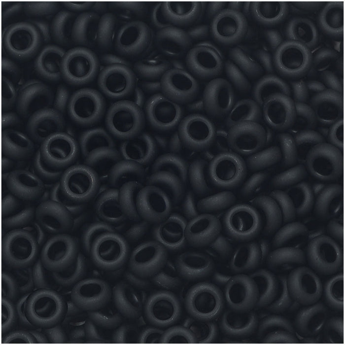 Toho Demi Round Seed Beads, Thin 8/0 (3mm) Size, #49F Opaque Frosted Jet (7.4 Grams)