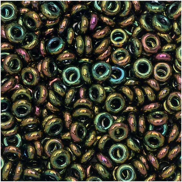 Toho Demi Round Seed Beads, Thin 8/0 (3mm), 7.4 Grams, #508 Higher Metallic Iris Olivine