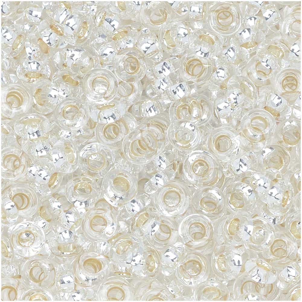 Toho Demi Round Seed Beads, Thin 8/0 (3mm), #PF21 PermaFinish Silver Lined Crystal (7.4 Grams)