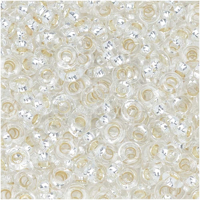 Toho Demi Round Seed Beads, Thin 8/0 (3mm), #PF21 PermaFinish Silver Lined Crystal (7.4 Grams)