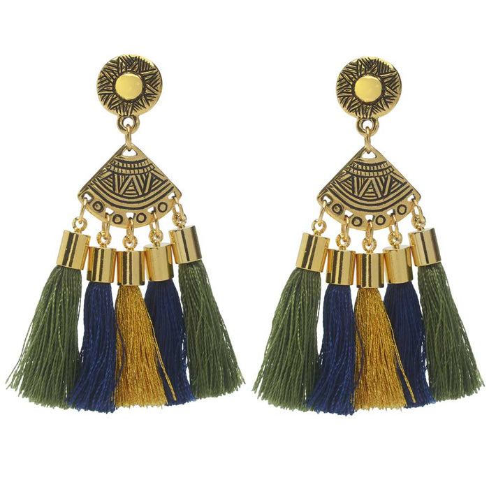 Golden Fan Tassel Earrings
