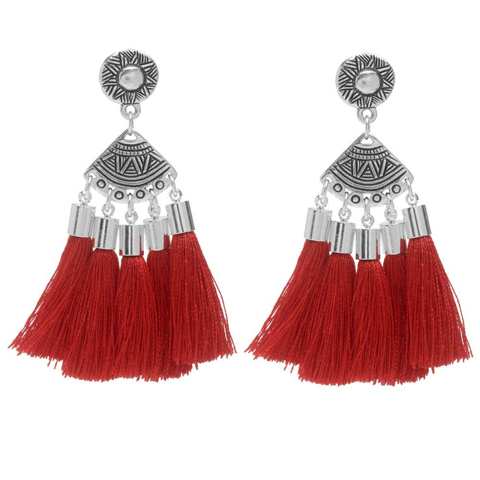 Retired - Crimson Fan Tassel Earrings